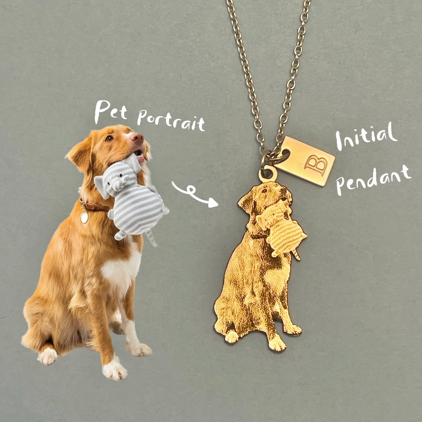 Pet Silhouette Portrait Necklace With Initial Pendant